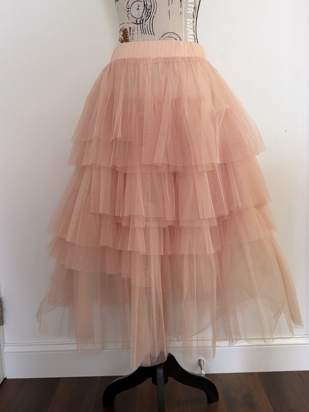 Chicwish Layered Tulle High-Low Skirt in Blush